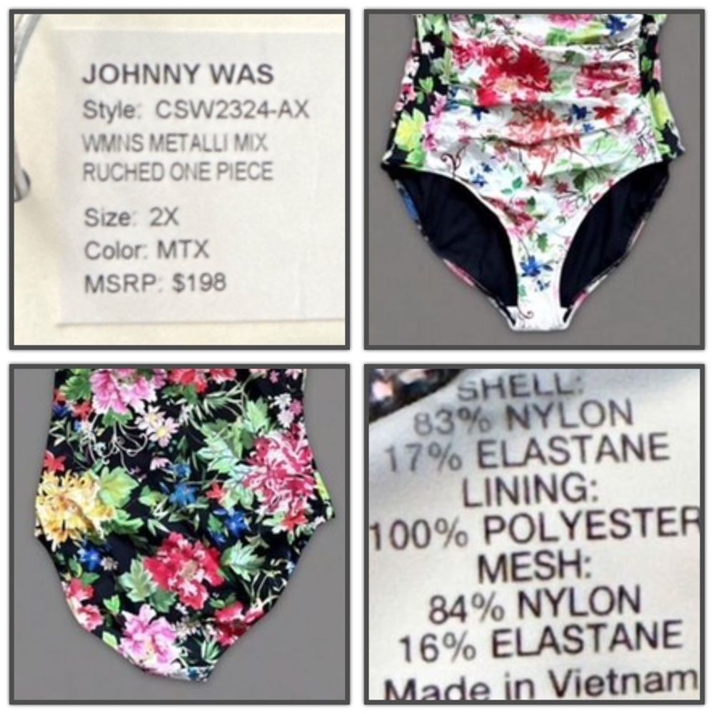 NWT Johnny Was Metalli Mix Ruched One Piece Swimsuit 2X - Picture 9 of 16